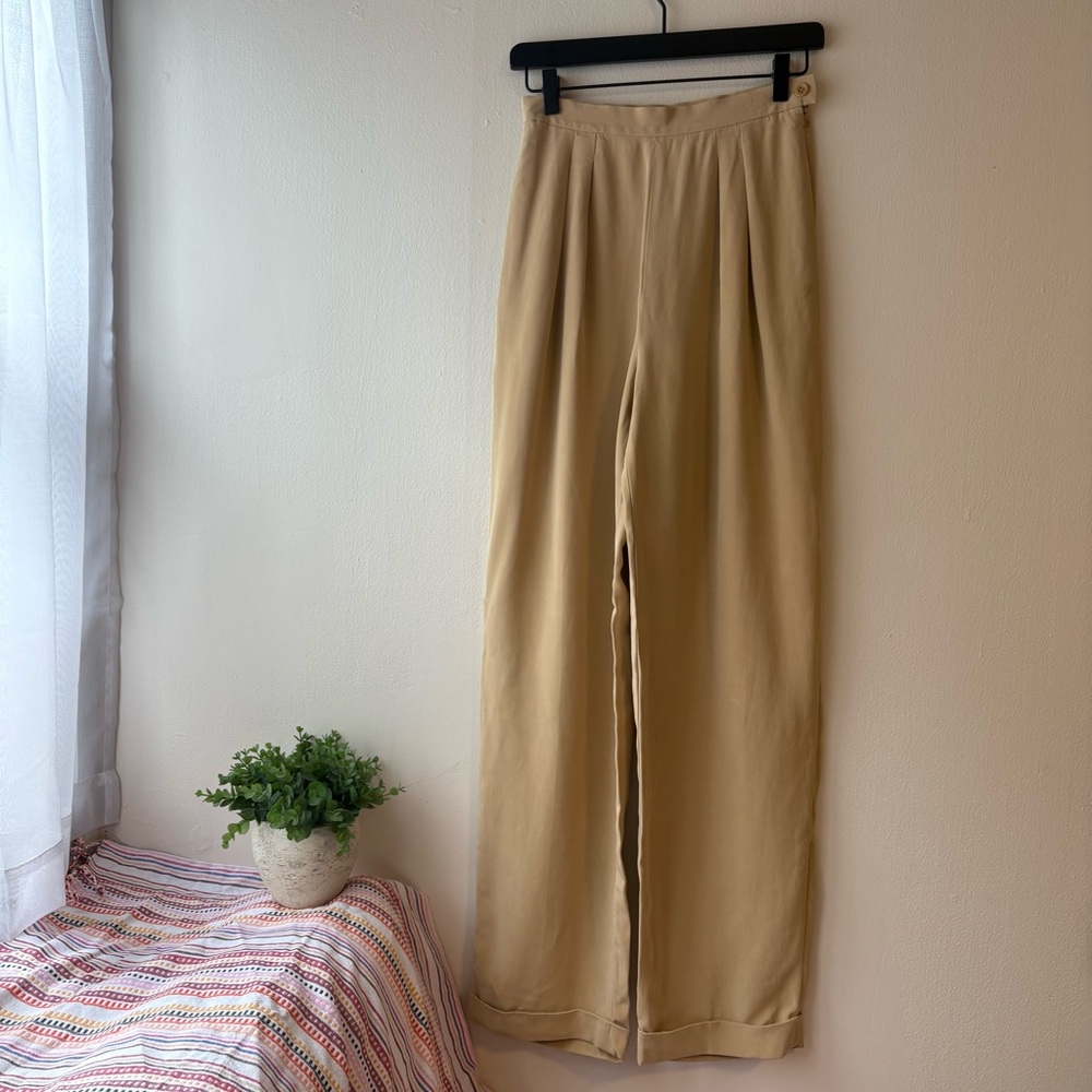 100% Silk Camel Trousers – High Waist – Size 4